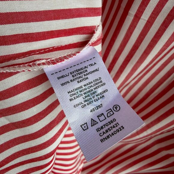 LOFT White/Red Striped Ruffled Short Sleeve Round Neck Blouse Women's Size L. - Picture 4 of 7